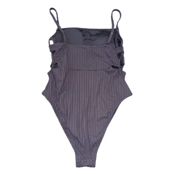 Dark Gray Ribbed One Piece Swimsuit Women Large Shade & Shore - Picture 2 of 10